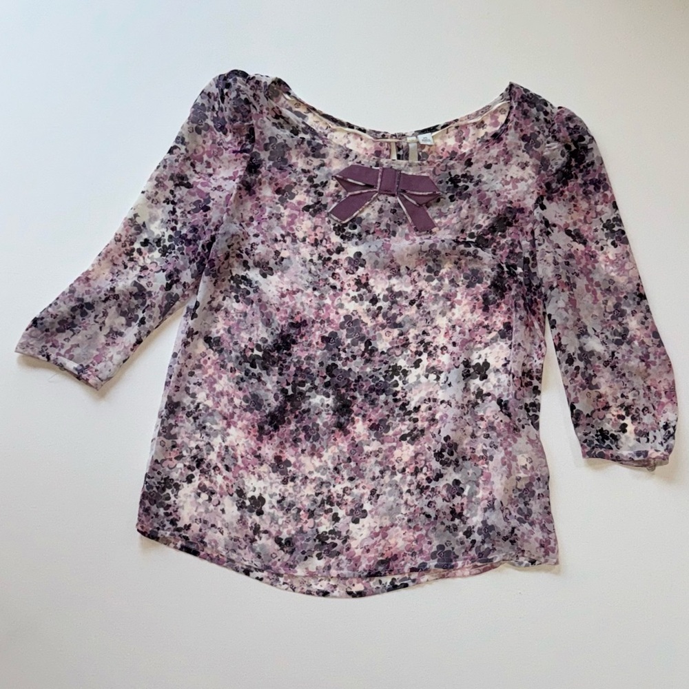 Lauren Conrad Purple Floral Babydoll Blouse Top Women XS